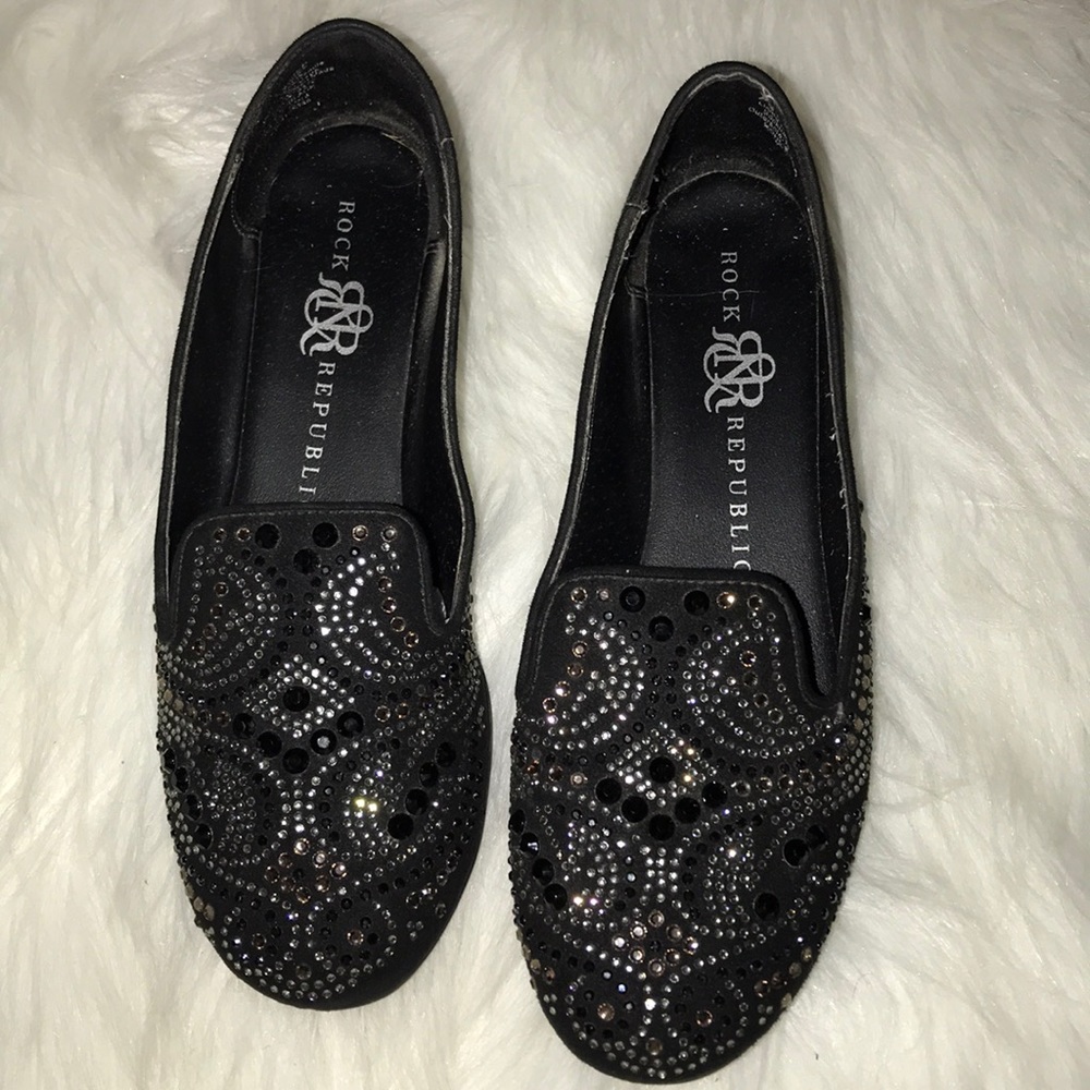 EUC Rock & Republic rhinestone black flats 6